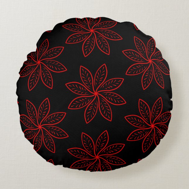 Crimson Pattern on Black  Round Cushion (Front)