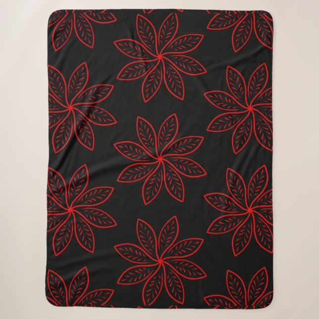 Crimson Pattern on Black  Sherpa Blanket (Front)