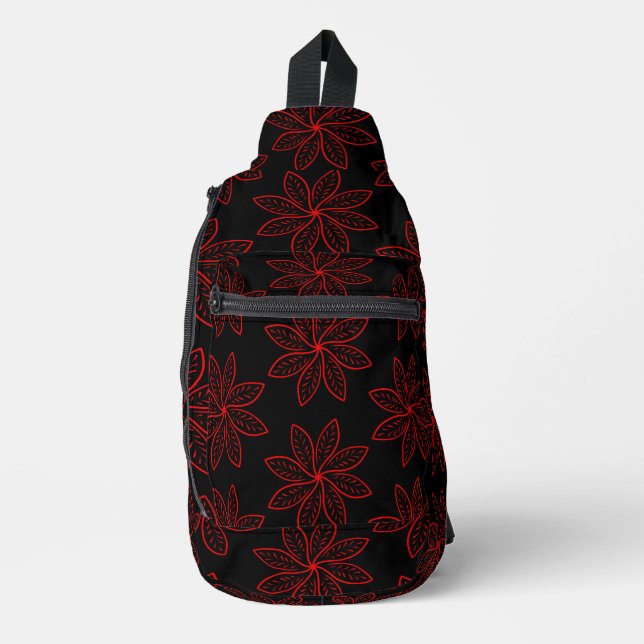 Crimson Pattern on Black  Sling Bag (Front)