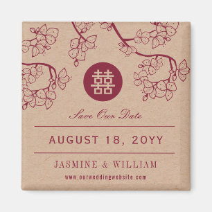Crimson Peach/Plum Blossoms Kraft Chinese Save The Magnet