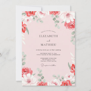 Crimson Peony Blush Wedding Invitation