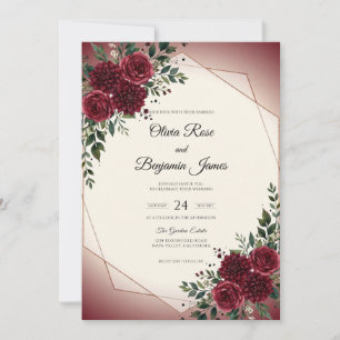 Crimson Peony Gold Wedding Invitation