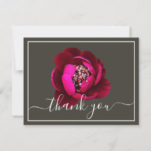 Crimson Peony Green Background Thank You Postcard