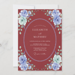 Crimson Periwinkle Antique Rose Wedding Invitation