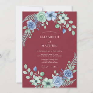 Crimson Periwinkle Bloom Wedding Invitation