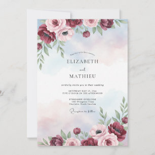 Crimson Periwinkle Painted Wedding Invitation