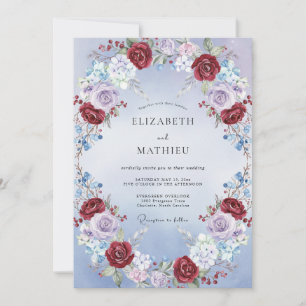 Crimson Periwinkle Rose Wedding Invitation