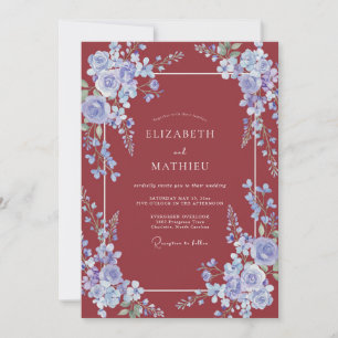 Crimson Periwinkle Vine Wedding Invitation
