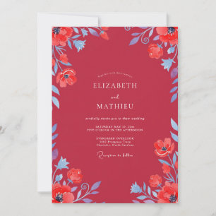Crimson Periwinkle Wildflower Wedding Invitation