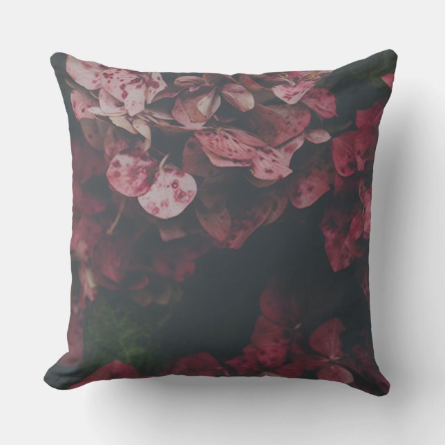 Crimson Petal Shadow Throw Pillow (Front)