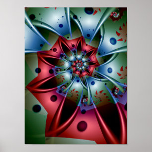 Crimson Petal Spiral Abstract Floral Fractal Poster