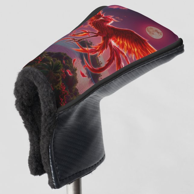 Crimson Phoenix of the Moonlit Tide.  Golf Head Cover (3/4 Front)