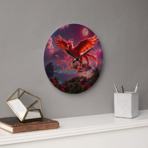 Crimson Phoenix of the Moonlit Tide. Large Clock