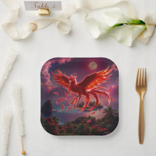 Crimson Phoenix of the Moonlit Tide. Paper Plate
