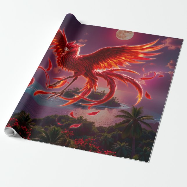 Crimson Phoenix of the Moonlit Tide.  Wrapping Paper (Unrolled)