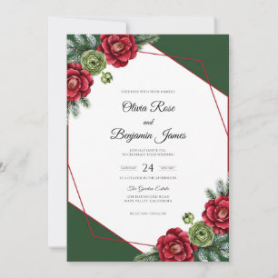 Crimson Pine Winter Soft Eucalyptus Wedding Invitation