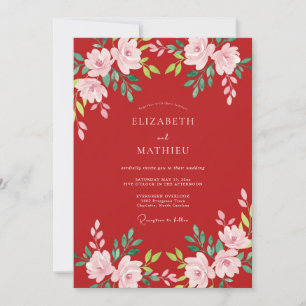 Crimson Pink Ranunculus Eucalyptus Wedding Invitation