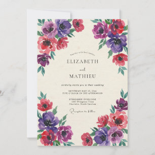 Crimson Plum Anemone Wedding Invitation