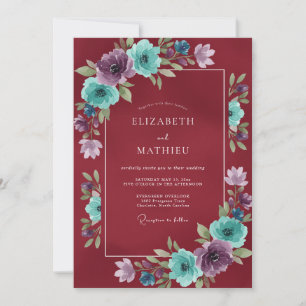 Crimson Plum Watercolor Wedding Invitation