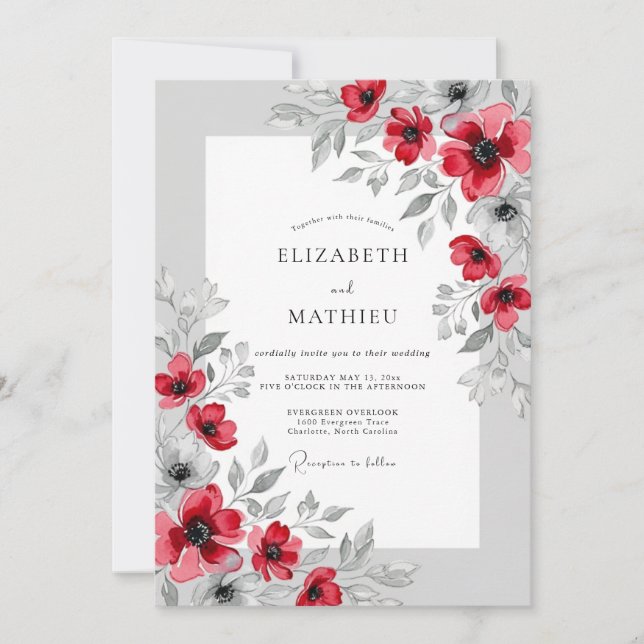 Crimson Polished Botanical Wedding Invitation (Front)