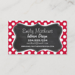 Crimson Polka Dots; Chalkboard look Business Card