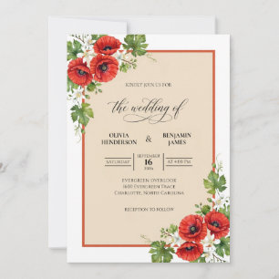 Crimson Poppy Painted Wedding Invitation