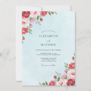 Crimson Powder Blue Petal Wedding Invitation