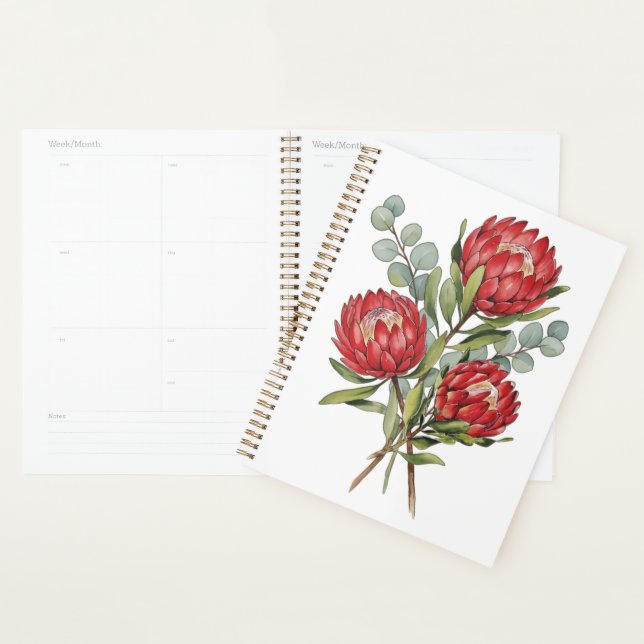 Crimson Protea Bouquet Watercolor Planner (Display)