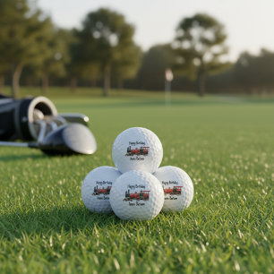 Crimson Rail Celebration Custom Red Train Birthday Golf Balls