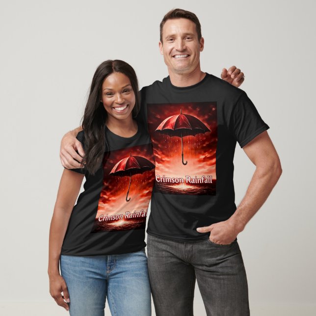 Crimson Rainfall – Red Umbrella Art Tee | Unique  (Unisex)
