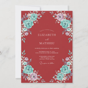 Crimson Red Alluring Floral Wedding Invitation