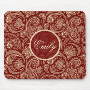 Crimson Red And Beige Creme Vintage Paisley Mouse Mat