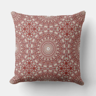 Crimson Red and Beige Mandala Pattern Cushion