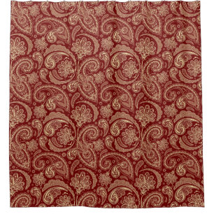 Crimson Red And Beige Paisley Shower Curtain