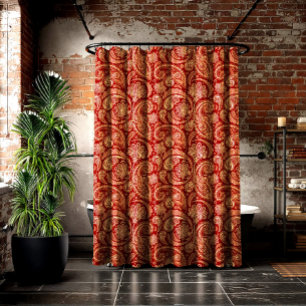 Crimson Red And Beige Paisley Shower Curtain