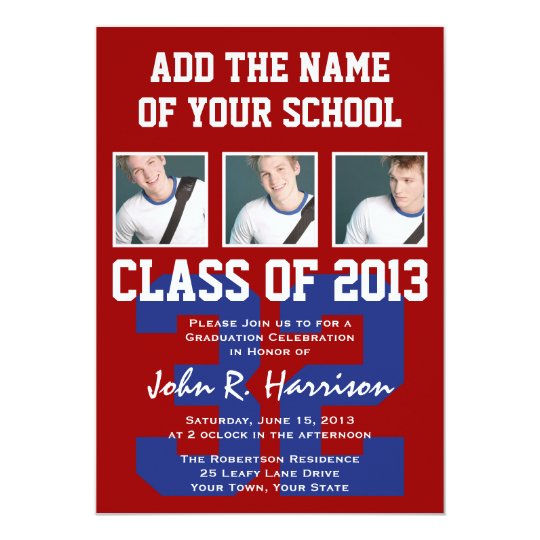 Crimson Red and Blue Athletes Photo Gradutaion Card