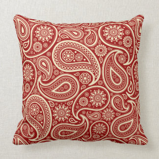 Crimson Red And Cream Vintage Floral Paisley Cushion