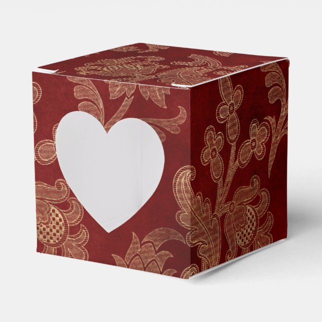 Crimson Red and Gold Vintage Damask Favour Box (Front Side)