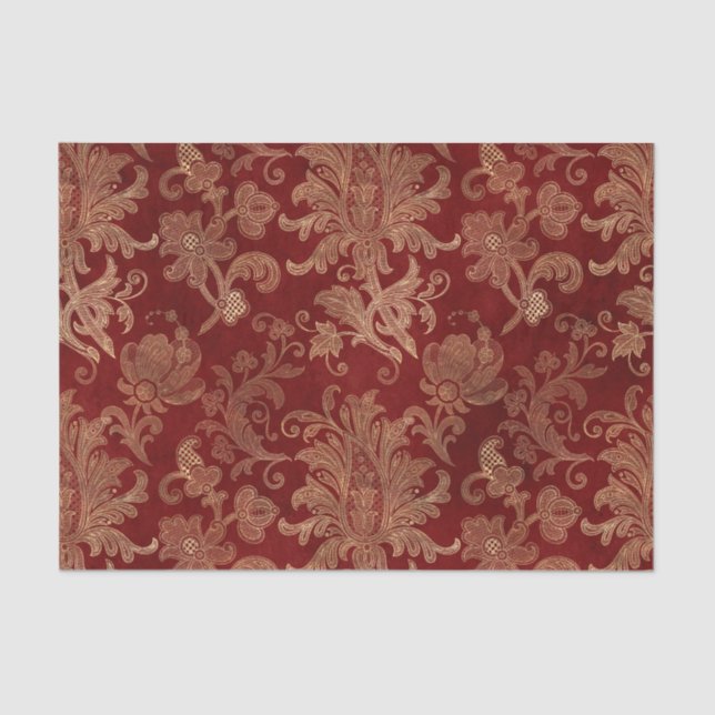 Crimson Red and Gold Vintage Damask Tissue Paper (Front)