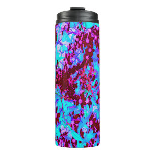 Crimson Red and Pink Wildflowers on Blue Thermal Tumbler