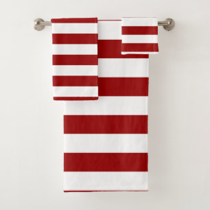 Crimson Red and White Stripes Bath Towel Set
