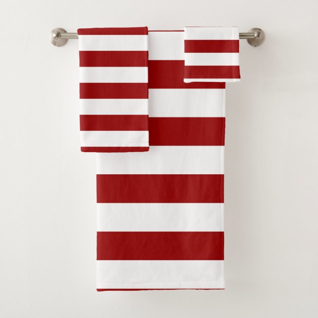 Crimson Red and White Stripes Bath Towel Set (Insitu)