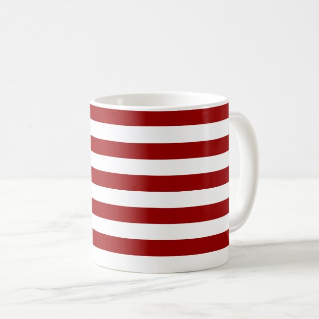 Crimson Red and White Stripes Coffee Mug (Front Right)