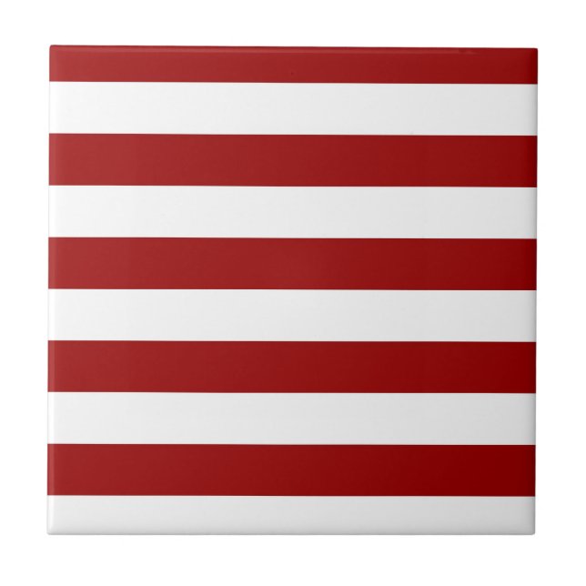 Crimson Red and White Stripes Tile (Front)