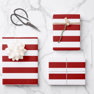 Crimson Red and White Stripes Wrapping Paper Sheet