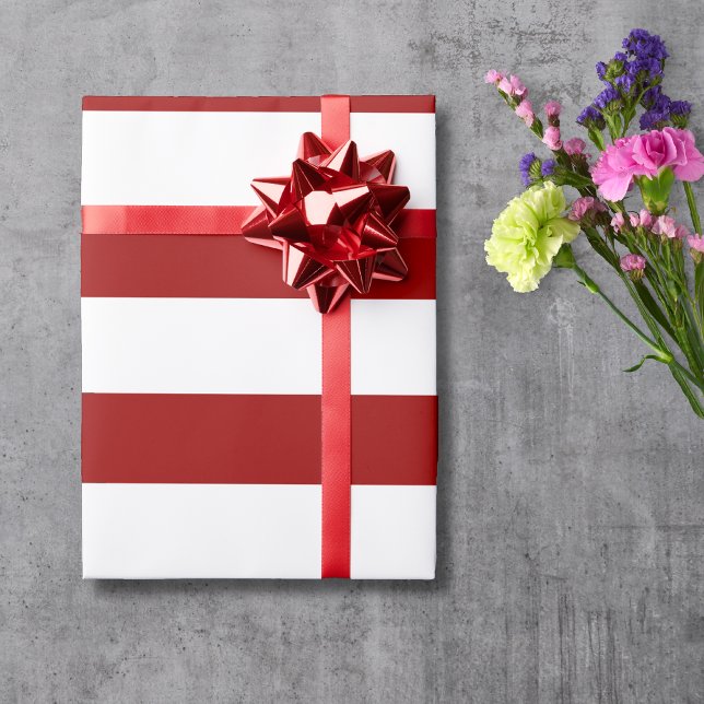 Crimson Red and White Wide Horizontal Striped Wrapping Paper (Creator Uploaded)