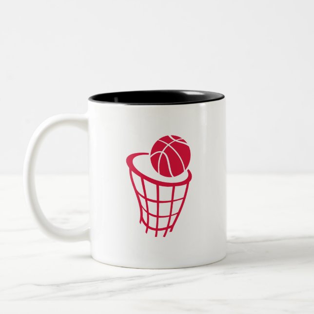 Crimson Red Basketball Two-Tone Coffee Mug (Left)