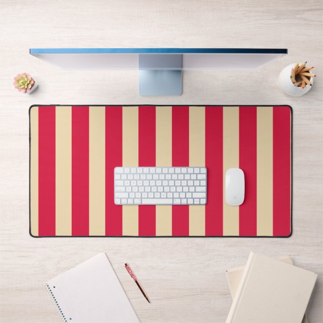 Crimson Red & Beige Striped Desk Mat – Customise (Office 1)