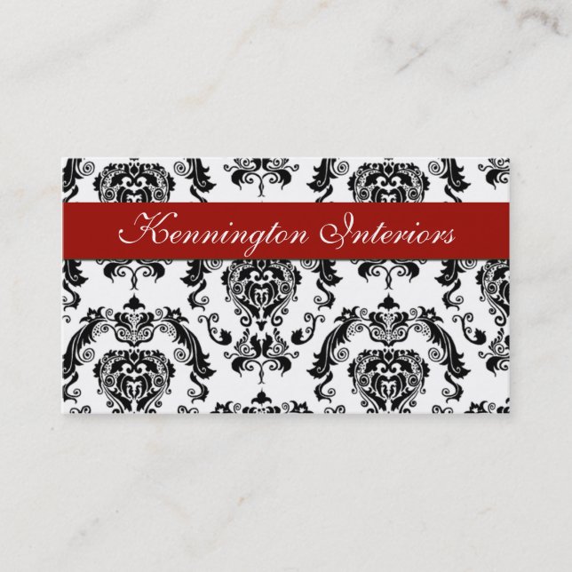 Crimson Red Black Damask Lace Business Cards (Front)