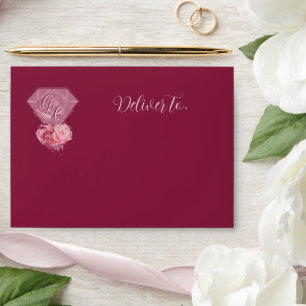 Crimson Red & Blush Pink Wedding Envelope